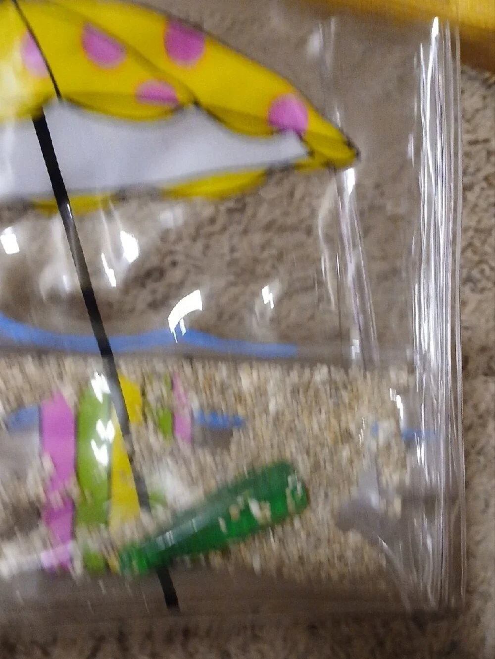 Clear Cosmetic Pouch with Yellow Trim and Beach Umbrella Graphic